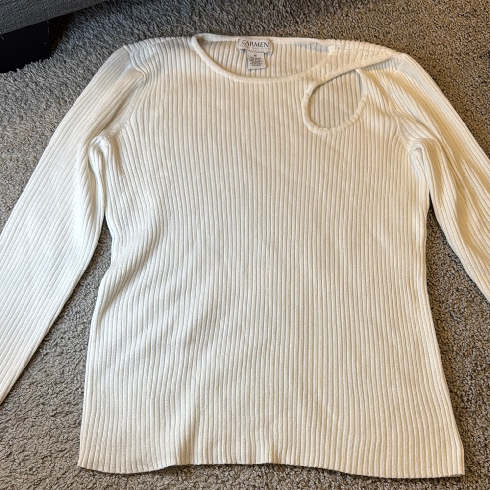 Cream Ribbed Long Sleeve Top